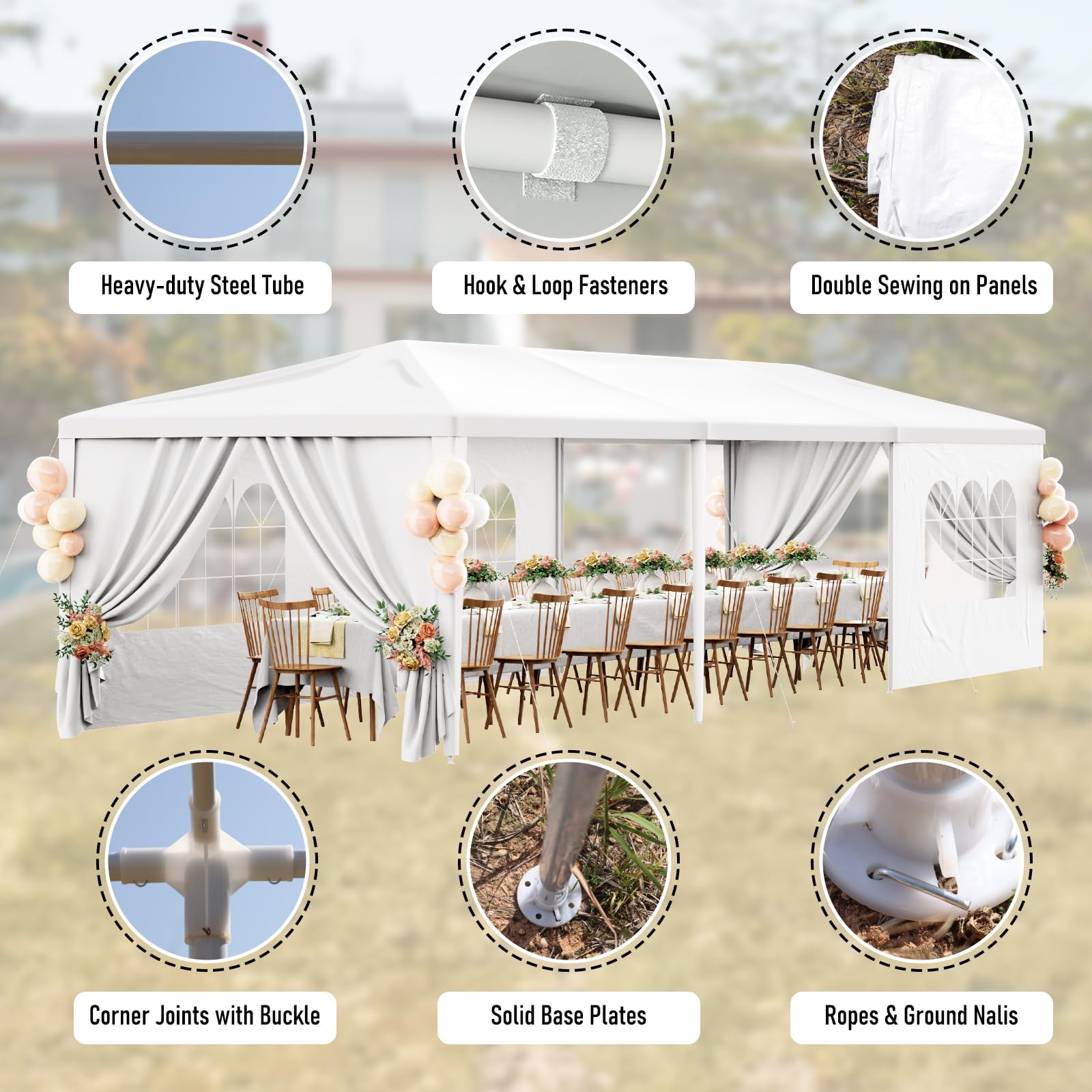 White Party Tent 10x30 Outdoor Canopy Tents for Parties Heavy Duty Patio Gazebo Shelter with 5 Removable Sidewalls Wedding BBQ Events Tent for Birthday Graduation Backyard Garden - WoodArtSupply