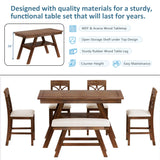 Kitchen Dining Table Set 6 Piece Wooden Counter Height Dining Table Set with Storage Shelf, Rectangular Dining Table with 4 Upholstered Chairs and 1 Bench, Rustic Style, Walnut with Beige Cushion Merax