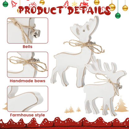 4Pcs Reindeer Snowflake Christmas Wooden Table Decorations Rustic Reindeers Tiered Tray Tabletop Signs Christmas White Snowflake Wooden sign for Christmas Winter Home Table Decor