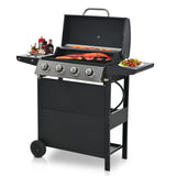 ARCLIS 4 Burner BBQ Gas Grill, Propane Grill with Side Shelves and Wheel Casters, 34,200 BTU Output Stainless Steel Outdoor Barbecue Cooking Grate for Kitchen and Patio Backyard ARCLIS