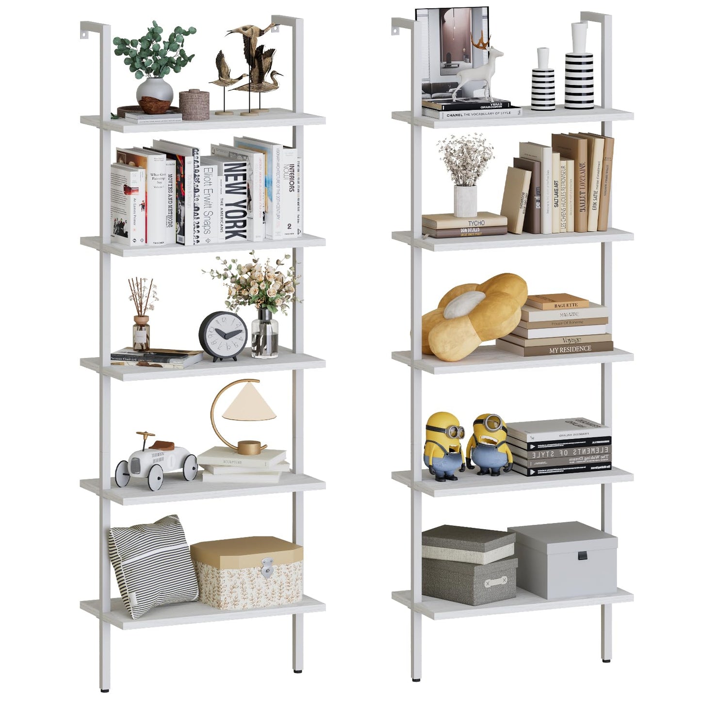 Aboxoo 5-Tier White Ladder Shelf - Industrial Wood Rack for Books, Plants & More - WoodArtSupply