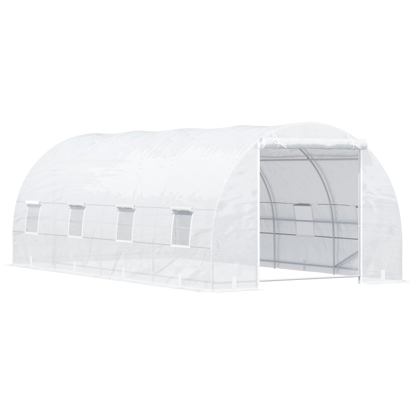 Outsunny 20' x 10' x 7' Walk-in Tunnel Greenhouse with Zippered Door & 8 Mesh Windows, Large Garden Green House Kit, Galvanized Steel Frame, White - WoodArtSupply