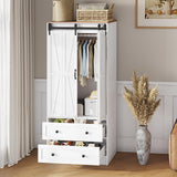 Maupvit Farmhouse Armoire with 2 Folding Sliding Barn Doors and Drawers 70.9" Tall Wooden Bedroom Wardrobe Closet with Spacious Storage Cabinet with Hanging Rod for Bedroom, White Maupvit