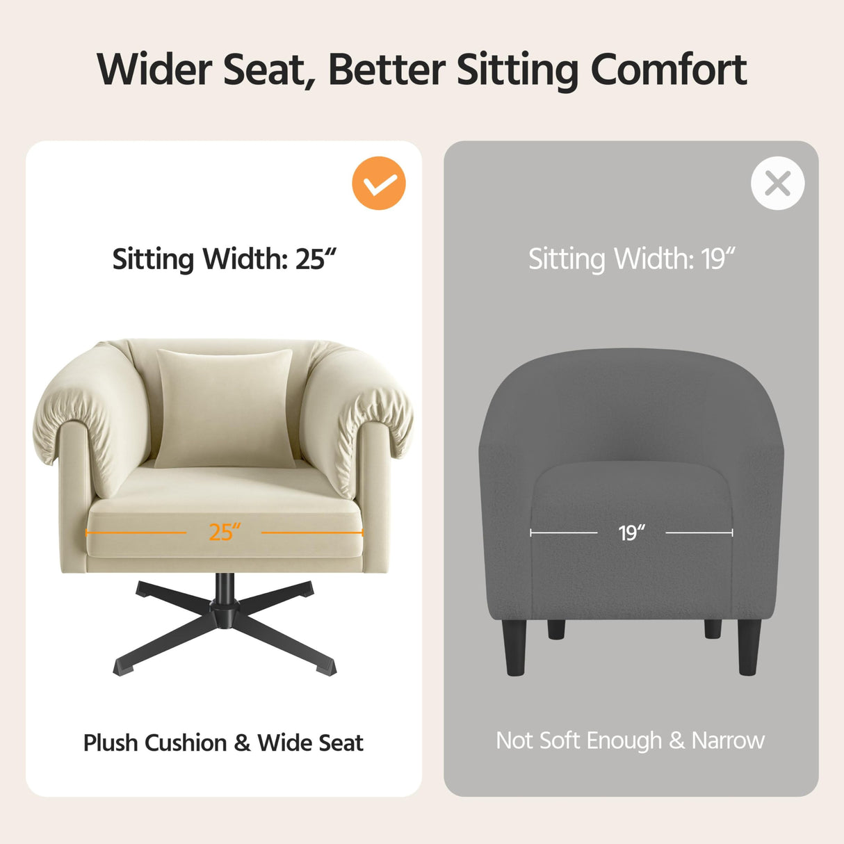 Yaheetech Swivel Velvet Armchair with Pillow, Modern Upholstered Accent Chair for Living Room, Comfy Cozy Single Sofa Chair for Bedroom/Reading Spaces Beige Yaheetech