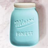 Blue Mason Jar Spoon Rest - Kitchen Spoon Holder for Stove Top - Ceramic Ladle Holder for Cooking Utensil in Rustic, Antique, Farmhouse Design Sparrow Decor