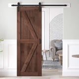 ROYMELO 30x84 inch Sliding Barn Wood Door Slab with 5ft Hardware Kit and Handle, Coffee, K Shape, Simple DIY Assembly ROYMELO