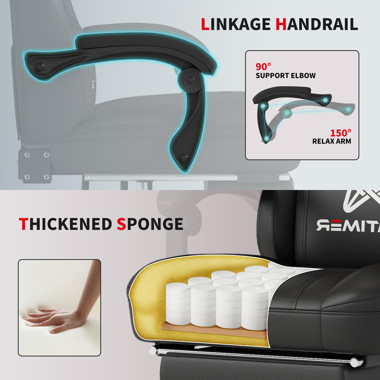 Gamtimer Gaming Chair, Computer Office Chair with Footrest, 155° Reclining Chair, Ergonomic High Back Computer Chair with Headrest and Lumbar Support for Adults and Kids（Dark Black） Gamtimer