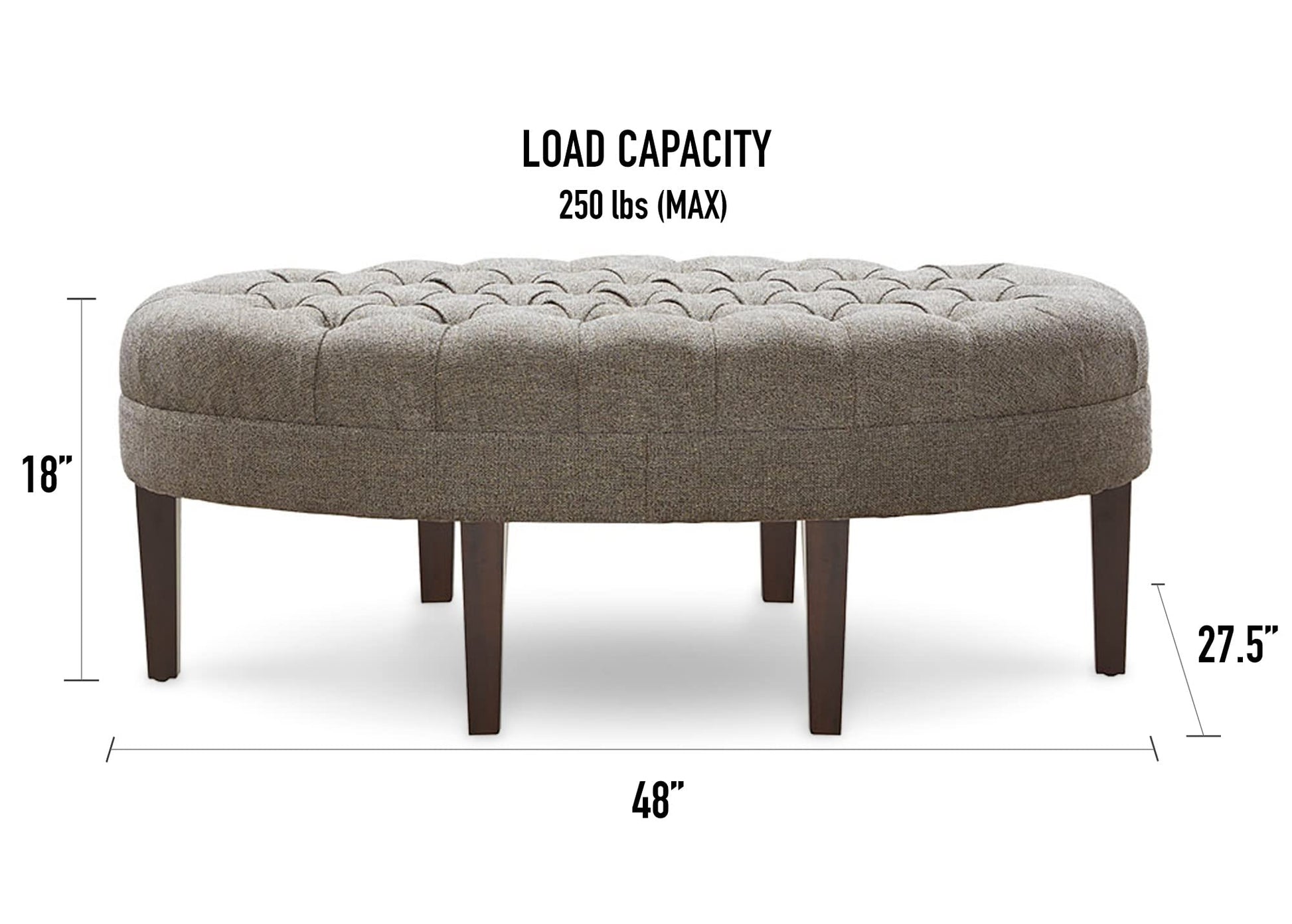 Madison Park Martin Oval Surfboard Tufted Cocktail Ottoman Soft Fabric, All Foam, Wood Frame Modern Coffee Table Living Room Lounge Furniture, Brown, 48"W x 27.5"D x 18"H - WoodArtSupply