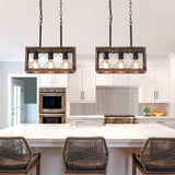 KEESFU Farmhouse Kitchen Island Lighting, 3 Lights Pendant Lighting Fixtures, Adjustable Height, Industrial Dining Room Light for Living Room Foyer Dining Table Over Sink. (Wood Grain Color) KEESFU