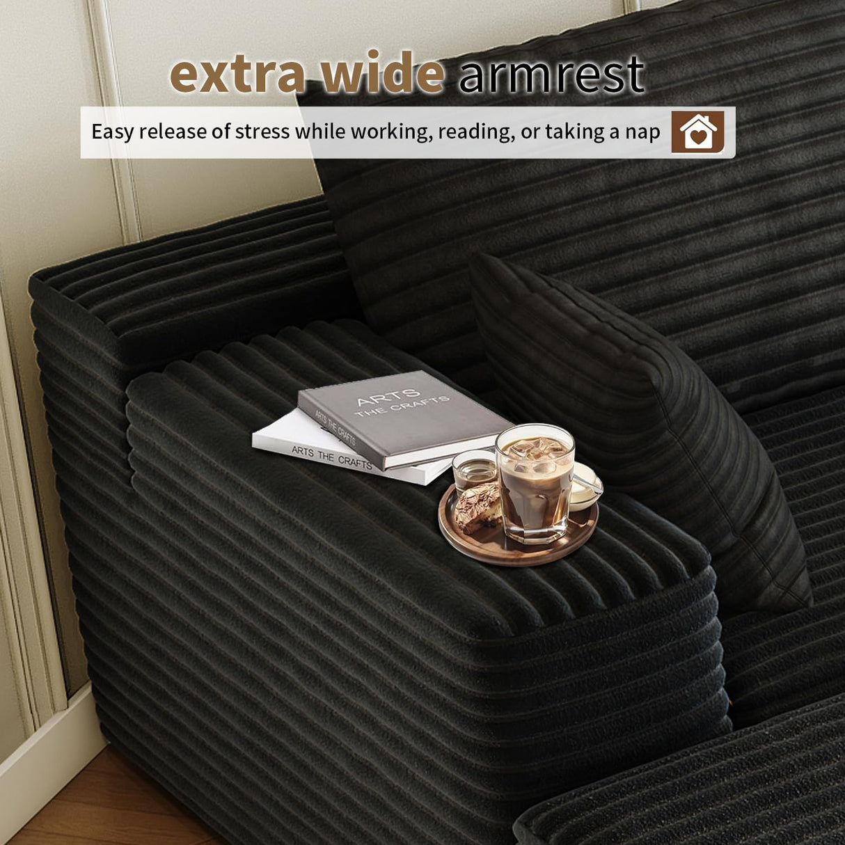 107.5" Cloud Modular Sectional Sofa with 1 Ottoman,Modern Minimalist Upholstered Couches, Comfort U Shaped Sofa for Living Room,Deep Seat Corner Couch，No Assembly Required (Black,Left Facing Chaise) Settab