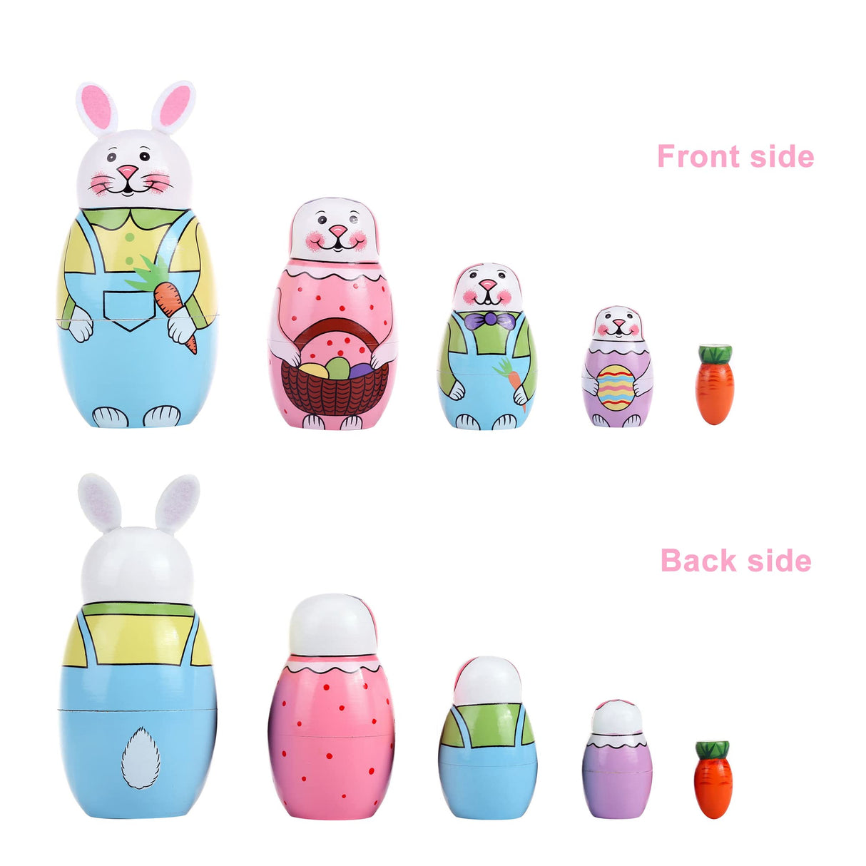 Yoption 5Pcs Russian Matryoshka Dolls Handmade Wooden Rabbit Bunny Nesting Dolls Set for Kids Christmas Easter Birthday Toy Gift Home Decoration (Rabbit) Yoption