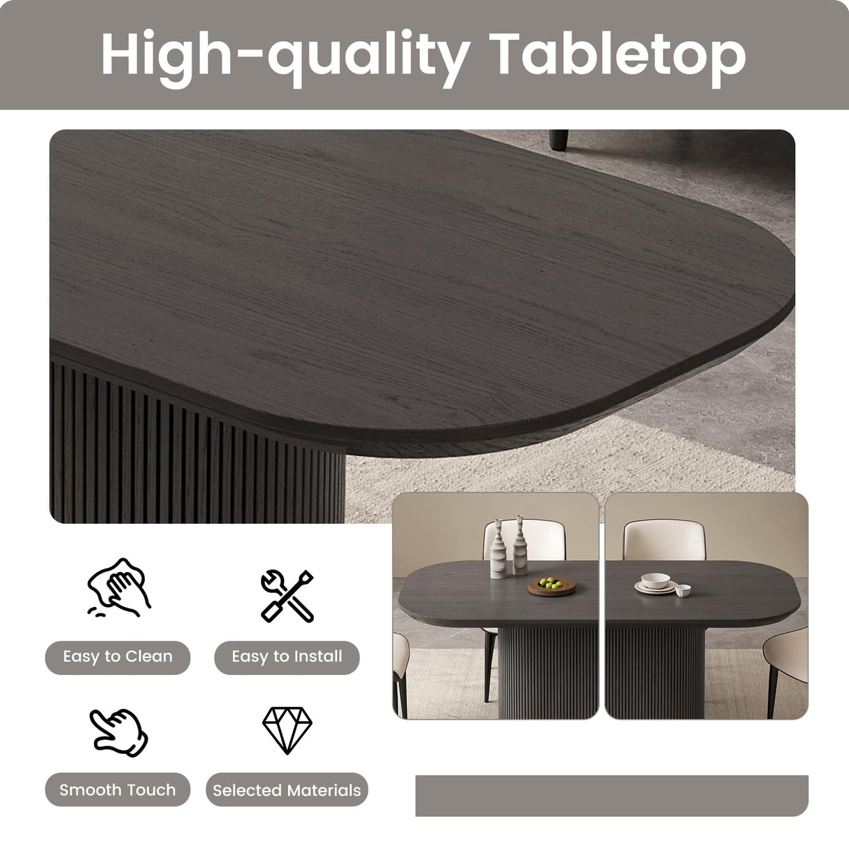 GraceNook 86" Wood Oval Dining Table for 2-8, Large Modern Dining Room Table, Pedestal Dining Kitchen Table with Sleek Ripple Pedestal, Large Minimalist Table for Meal, Dinner, Study GraceNook