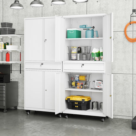 Yizosh Metal Garage Storage Cabinet with Locking Doors and Adjustable Shelves, Rolling Tool Storage Cabinet with 4 Wheels and 1 Drawer - 73" Steel Locking Cabinet for Garage, Warehouse Yizosh