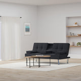 Best Choice Products Linen Modern Folding Futon, Reclining Sofa Bed for Apartment, Dorm w/Removable Armrests, 2 Cupholders - Black Best Choice Products