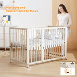 JOYMOR 8-in-1 Convertible Crib with 2" Mattress, Convert from Bassinet, Mid Crib to Full Size Crib, Height Adjustable, Easily Convert to Toddler Bed JOYMOR
