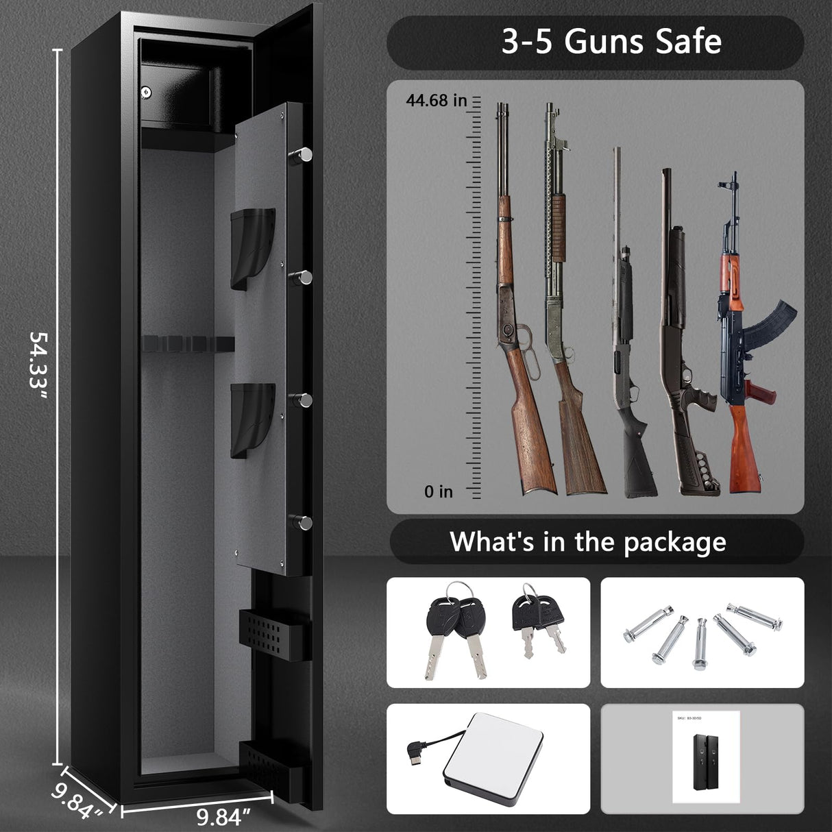 ANXINWEI Gun Safe, 3-5 Gun Cabinet with Separate Locker, Gun Safe for Rifles and Pistols with Dual Alarm and Mute Mode, Shotgun Safe with LED Light, Rifle Safes for Home with Removable Shelf ANXINWEI