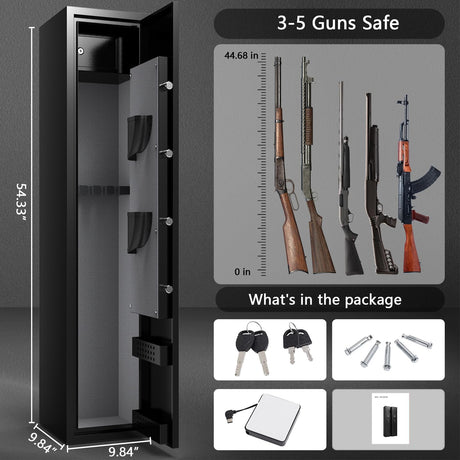 Marcree 2-3 Rifle Gun Safe, Gun Cabinets for Rifles and Shotguns with Inner Safe, Gun Safes for Rifle and Pistols with Dual Alarm System, 180 Degree Quick Access Shotgun Safe for Home, Electronic Lock Marcree