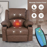 Rocker Recliner Chairs with Massage and Heat, Overstuffed Leather Swivel Recliner Chairs for Adults, Manual Rocking Single Sofa Lounge Chair Recliners with Cup Holders for Living Room,Men,Women,Brown KCREAM