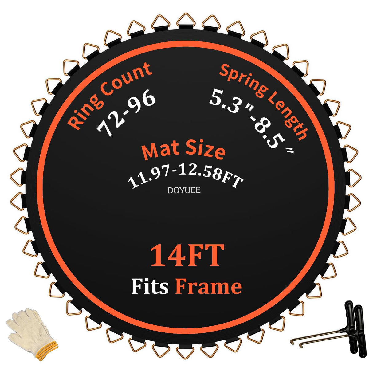 DOYUEE Trampoline Mat Replacement，Fits 14FT Trampoline Frame with 88 Rings Fits 6.5" or 7.0" Springs，Jumping Mat Diameter(147.6in/12.3ft)，Excluding Spring and Frame Doyuee