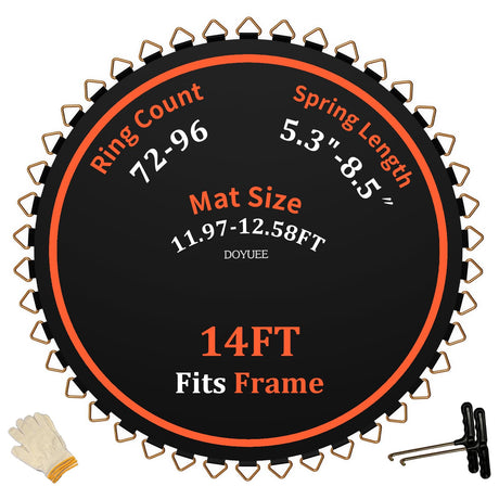 DOYUEE Trampoline Mat Replacement，Fits 14FT Trampoline Frame with 88 Rings Fits 6.5" or 7.0" Springs，Jumping Mat Diameter(147.6in/12.3ft)，Excluding Spring and Frame Doyuee