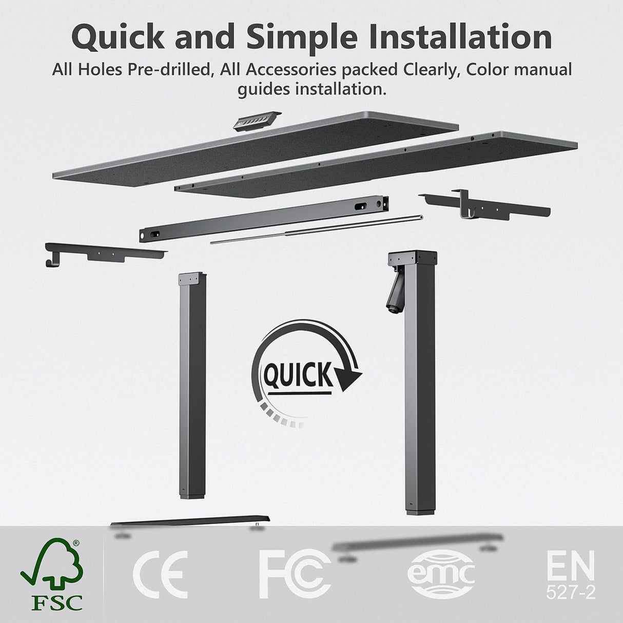 VVENACE 48 Inch Electric Standing Desk Adjustable Height, Stand Up Desk Sit Stand Desk Rising Desk, Home Office Desk with 4 Memory Height Settings, 2 Headphone Hook, Black Frame/Black Spliced Desktop VVENACE