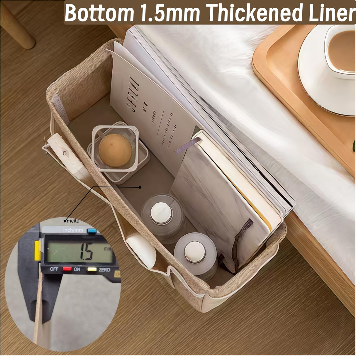 Feoqibu Bedside Caddy, bedside organizer, Hanging Organizers, Storage Bags with Self-adhesive on The Back to Hang Over Beds for Headboards, Bunk Bed, Automotive Seat Back Organizers (Grey) Feoqibu