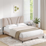 Novilla Adjustable Queen Bed Frame with Linen Upholstered Headboard and Wooden Slat Support Novilla