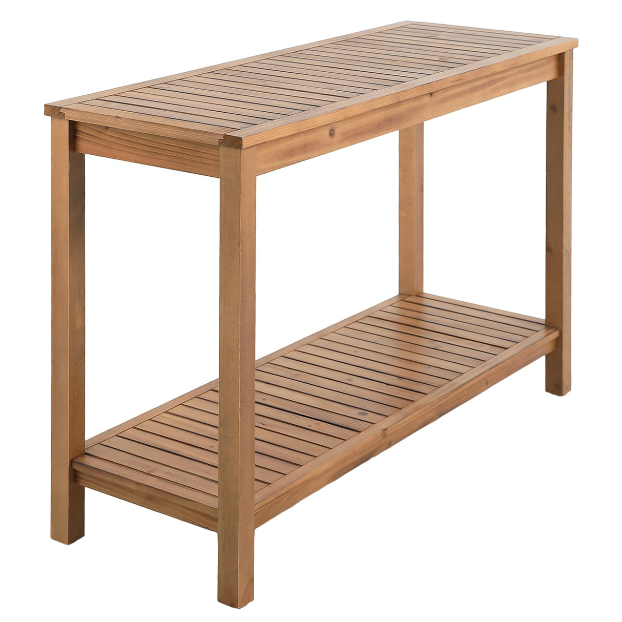 FURNDOOR Patio Console Table 2 Shelf - 45'' Outdoor Rectangular Console Table Dining Table Long Bar Table Wooden for Backyard, Balcony, Poolside (Brown) FURNDOOR