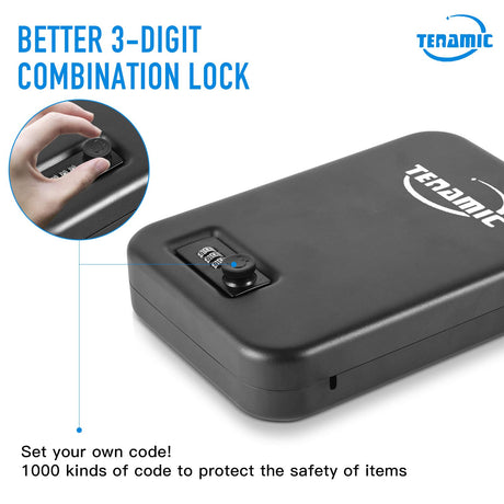 TENAMIC Pistol Safe, Portable Travel Gun Safe, Solid Steel Handgun Lock Box for Home, Gun Safes for Car, Black Tenamic