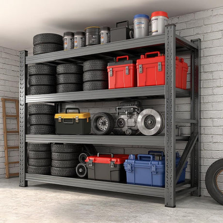 59" W Garage Shelving, Heavy Duty 4 Tier Metal Storage Shelves, Adjustable Industrial Shelving Unit for Garage, Warehouse, Workshop Generic