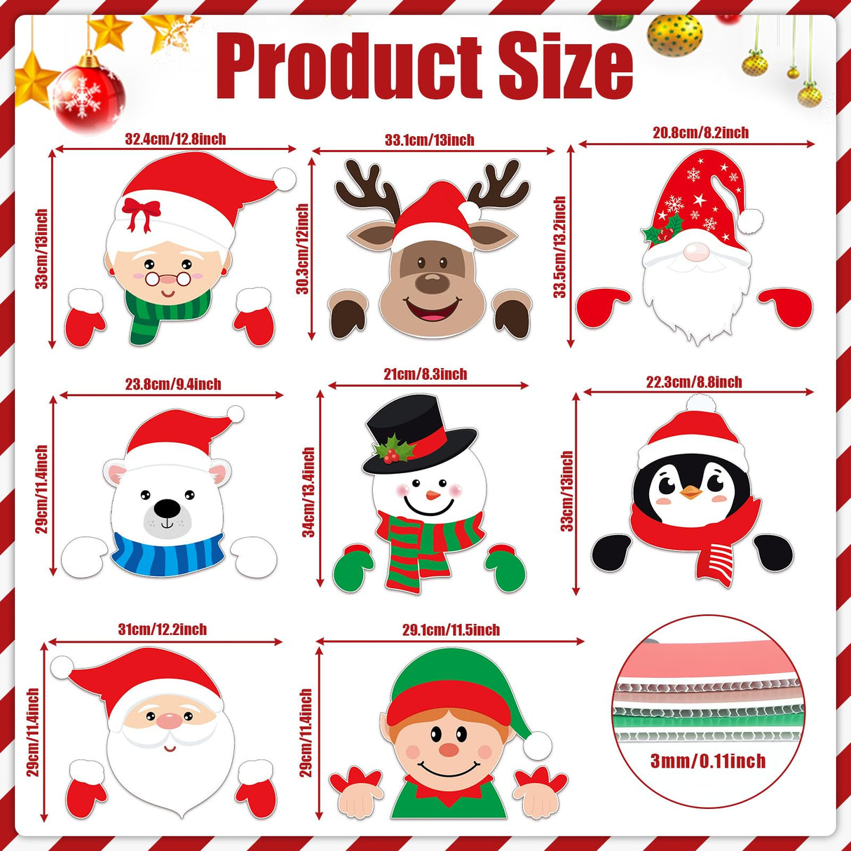 gisgfim 8 Pcs Christmas Fence Peeker Decorations Santa Claus Elk Snowman Elf Yard Peeking Art Sign Cute Christmas Winter Holiday Outdoor Fence Sign Ornament for Xmas DIY Home Garden Yard Decor gisgfim