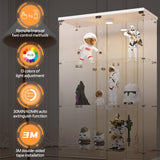 LFT HUIMEI2Y Glass Display Cabinet with LED Lights and Lock, 2 Door Curio Cabinets, Tempered Glass Collection Display Showcase for Bedroom, Living Room 65” White LFT HUIMEI2Y