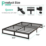 Lutown-Teen 9-Inch Heavy Duty Metal Queen Bed Frame with Steel Slat Support - No Box Spring Needed, Easy Assembly, Black Lutown-Teen