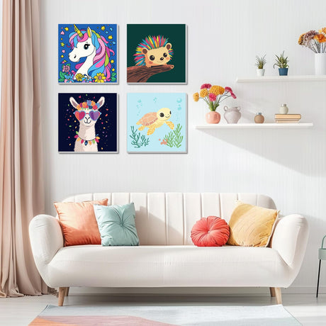 AILIBUT Paint by Numbers for Kids Ages 8-12 & Beginners - 4 Pack Animal Canvas Art Kits with Framed Painting - Easy DIY Color by Number Set for Children, Home Decor & Gifts (8x8 Inch) AILIBUT