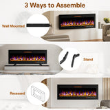 ALPACA 60" Slim Electric Fireplace Recessed and Wall Mounted,Wall Fireplace and Freestanding Linear Fireplace, with Remote Control,13 Adjustable Flame Color and 5 Brightness, 750W/1500W Alpaca