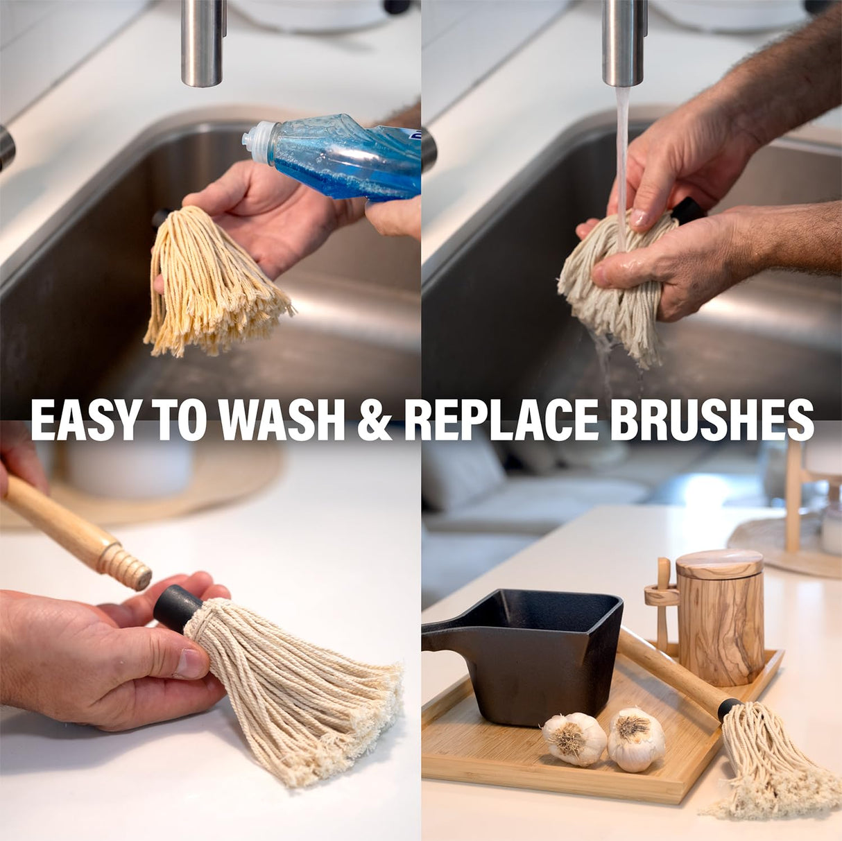 Cast Iron Sauce Pot with BBQ Mop Brush – Small Cast Iron Basting Pot & Mop Brush for Grilling, Smoking, and Saucing – BBQ Mop Brushes for Sauce, 24 Oz Shop Square