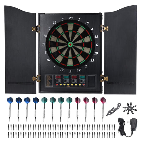 PATIKIL Electronic Dart Board Cabinet Set, LED Digital Electric Dartboard with Wooden Cabinet Door, Soft Tip Darts Board with 12 Darts, 88 Tips, 27 Games, 243 Variations, Up to 16 Players PATIKIL