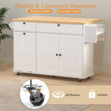 ONBRILL Mobile Kitchen Island with Drop Leaf, 60" Wide Home Carts with Spice Rack & Towel Rack, Drawers & Knife Holder, Rolling Kitchen Island Table with Power Outlet & Trash Can Storage Cabinet ONBRILL