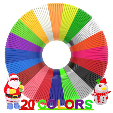 3D Pen Filament 400 Feet 20 Colors, dikale 3D Printing Pen Refills PLA Bonus 250 Stencil eBook, 3D Printer Pen Filament 1.75mm Smooth Printing dikale