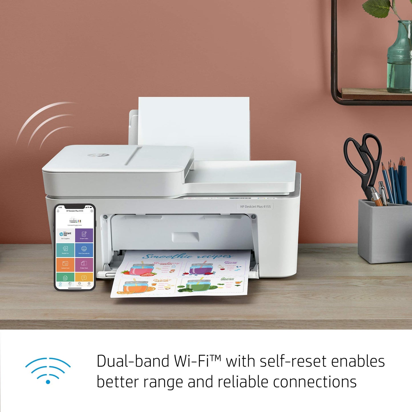 HP DeskJet Plus 4155 Wireless All-in-One Printer - Compact Inkjet Printer with Mobile Printing, Scanner, Copier, Bluetooth, Home Office & WiFi Compatible - 3XV13A (Renewed)