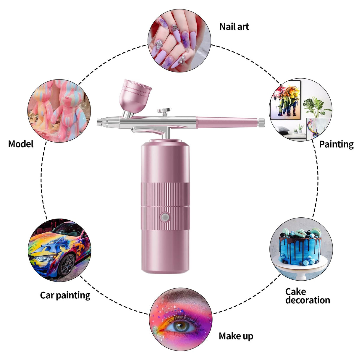 Airbrush Kit with Compressor Portable Airbrush Kit 48PSI High-Pressure Non-Clogging Air Brush Set Cordless Rechargeable with 0.3mm Nozzle and Cleaning Brush for Painting,Nail Art, Makeup (pink) CBVCBV