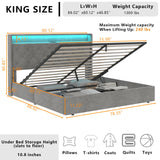 Loomie King Hydraulic Lift Bed Frame with LED Lighting & Charging Station in Light Grey Loomie