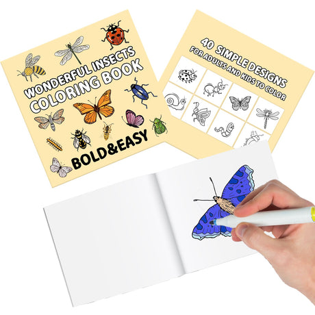 Fyeoxle 1Pack Insect Coloring Books 8.3"x8.3" 40 Sheets Coloring Books Simple Stress Anxiety Relief Thick Paper No Bleeding Color Booklets for Insect Theme Kids Rewards Prizes Party Supplies Fyeoxle