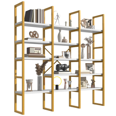 Jehiatek Gold Bookshelf 5 Tiers, Geometric Bookcase, 71"L x 71"H Tall Etagere Book Case, Sturdy Metal Frame, Freestanding Display Shelving Unit for Home, Office, Library