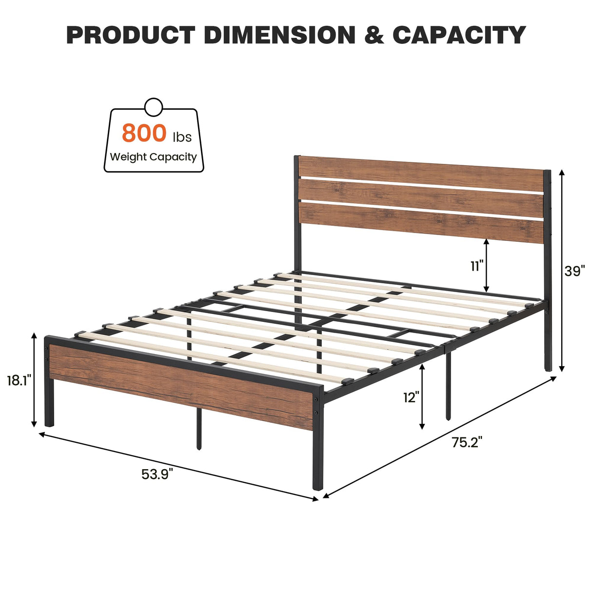 GarveeHome Full Size Bed Frame with Wood Headboard, Strong Wood Slats Support, Under Bed Storage, Noise-Free, No Box Spring Needed GarveeHome