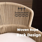 HNY Farmhouse Woven Bar Stools Set of 3, 26 Inch Linen Upholstered Rattan Barstools with Curved Backs, Modern Cane Counter Height Bar Chairs with Metal Legs and Armrest for Kitchen Island, Beige HNY