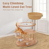 Romiromi Wooden Cat Tower 31",Wooden Cat Tree Heavy Duty Sisal-Covered Scratching Posts for Multi-Layer Cat Tree, Space Capsule Bed Easy to Assemble Romiromi
