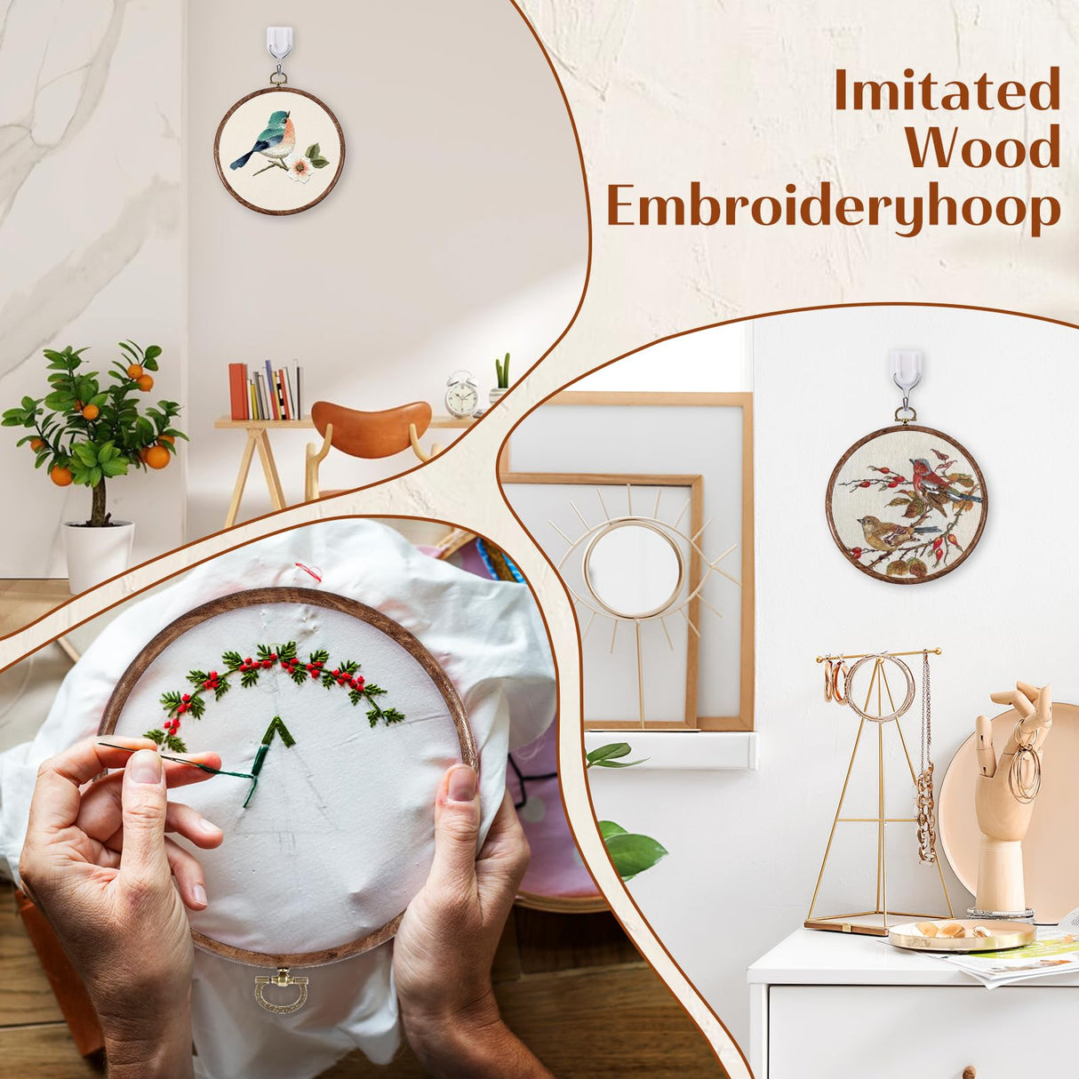 JIYIN 2 Pcs 7.1inch Round Embroidery Hoop, Imitated Wood Embroidery Hoop Frame Cross Stitch Hoops Embroidery Frame for Art Craft Sewing and Hanging Ornaments Decor Display JIYIN