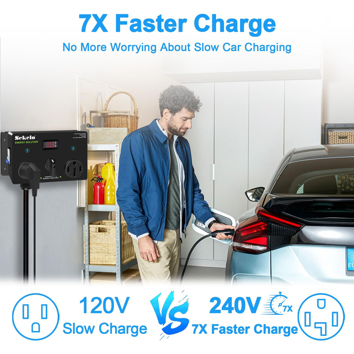 Manual EV Charging Switch for Dryer & EV, NEMA 14-30P to 14-30R & 14-50R, 240V, 25A Power Splitter Switch, with a Safety Breaker Switch, Hand-Operated Selector, Plug and Play Sekelo
