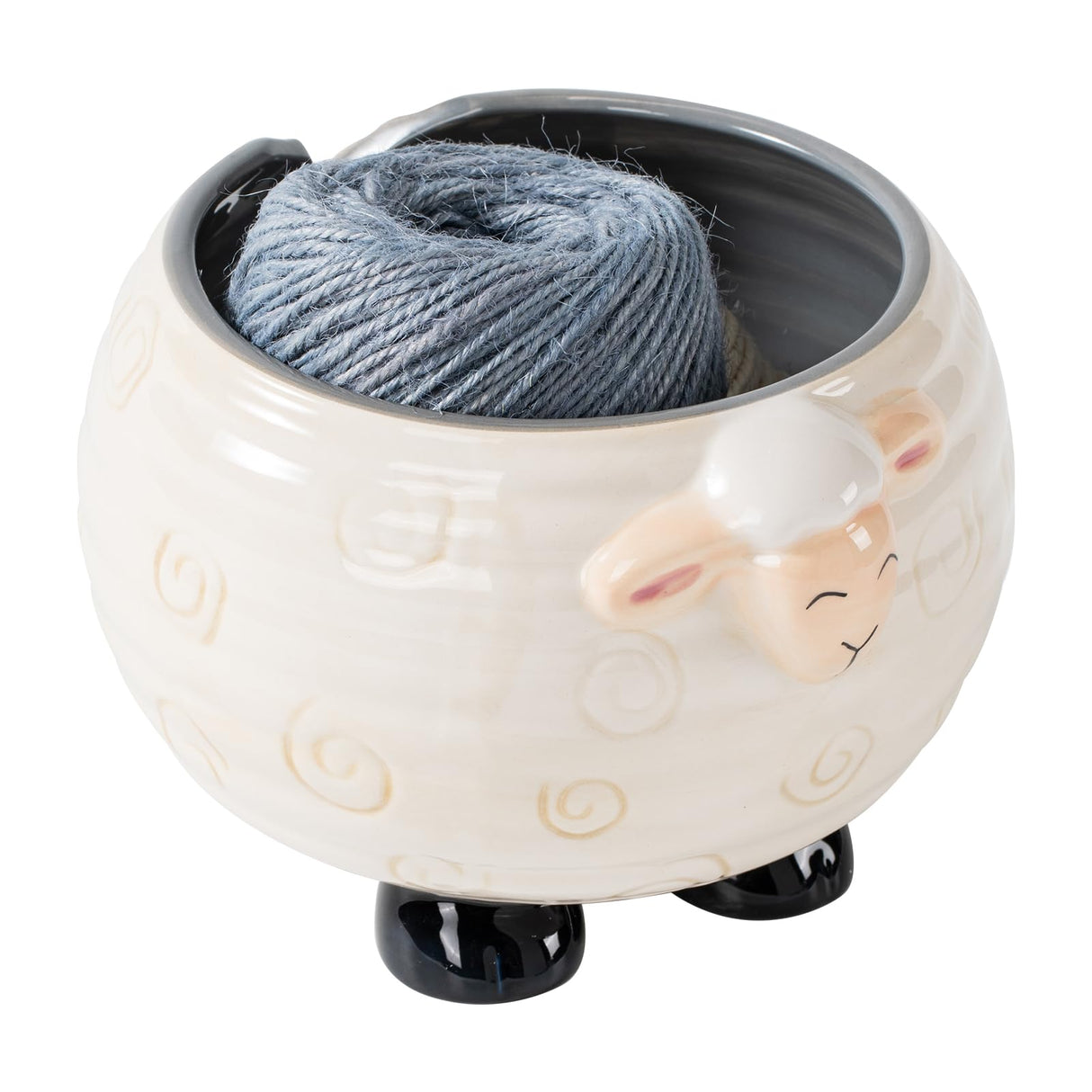 Yarn Bowl for Crochet Large Sheep Shaped Ceramic Yarn Holder Crochet Bowl Knitting Bowl, 6 Inch Wide x 4 Inch High Surlama